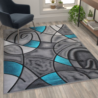 Flash Furniture ACD-RGTRZ860-57-TQ-GG Jubilee Collection 5' x 7' Turquoise Abstract Area Rug - Olefin Rug with Jute Backing - Living Room, Bedroom, & Family Room